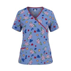 Factory Uniforms Womens Mock Wrap Scrub Top Size Large Cute Turtles Hearts New